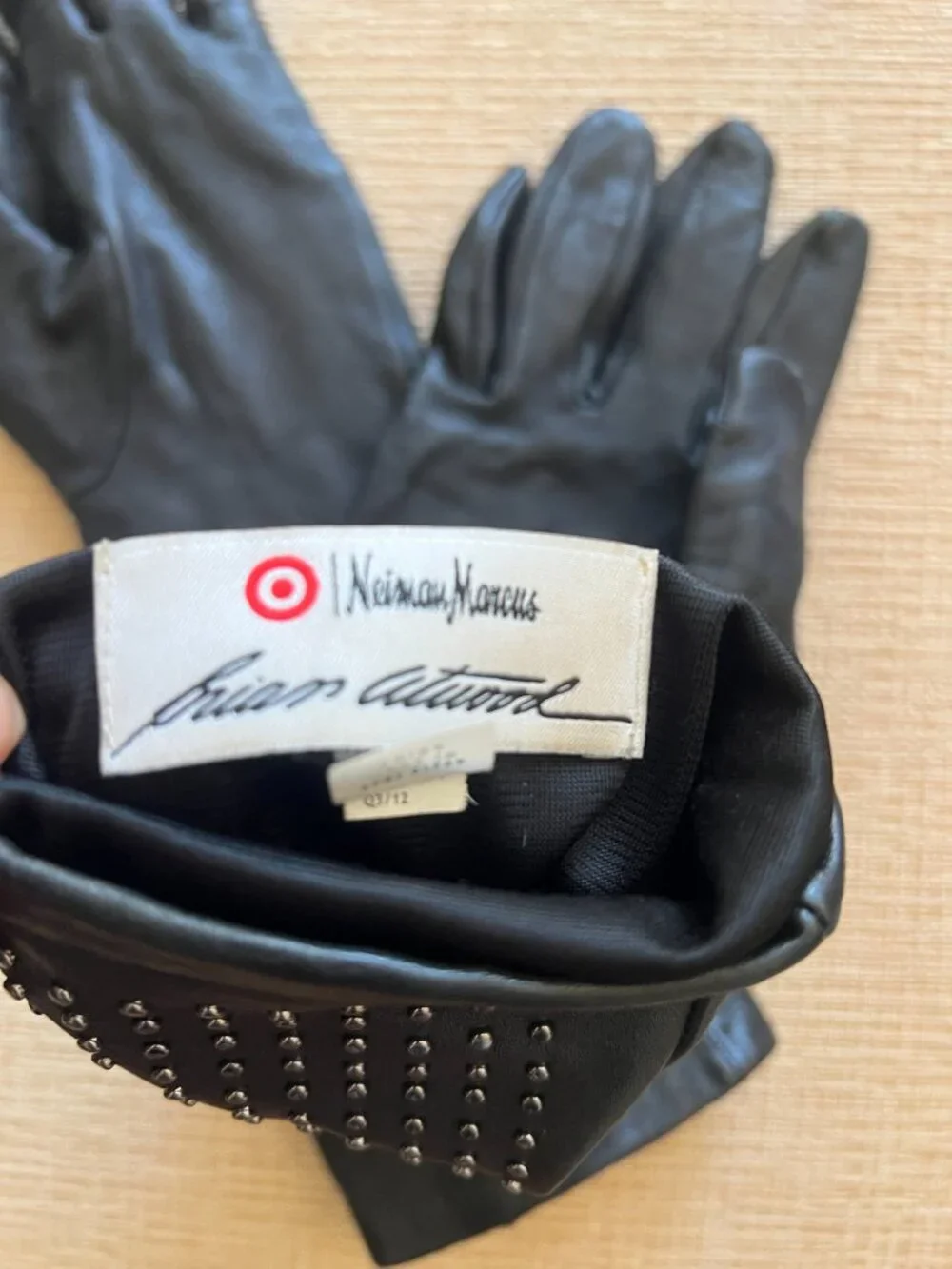 Neiman Marcus x Target by Brian Atwood long black studded leather gloves